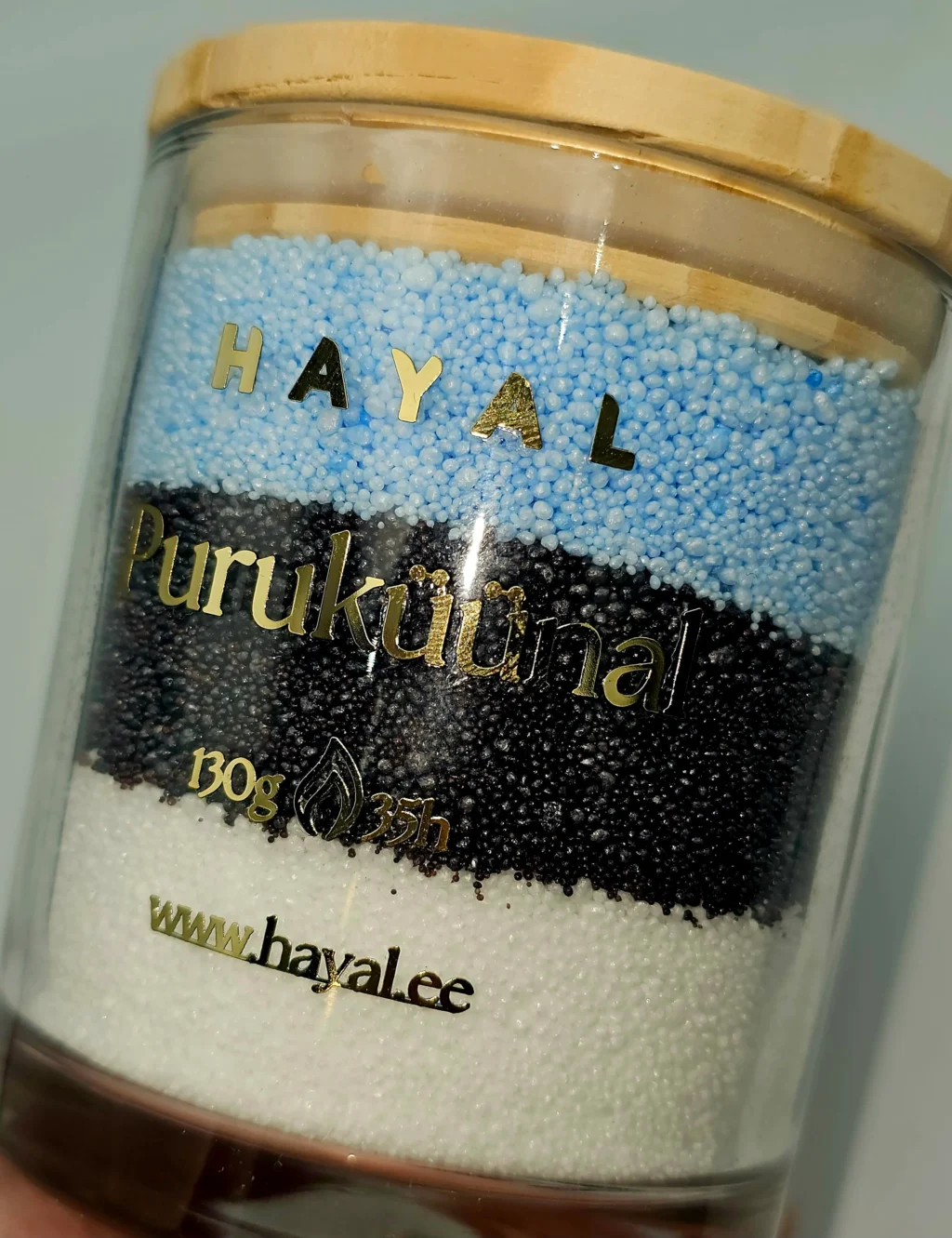 puruküünal “minu eesti” pulberküünal klaasis eesti lipu värvides